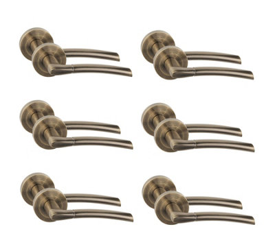 6 Pair Indiana Design Door Handles Antique Brass Finish - Golden Grace