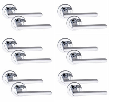 6 Pair Leon Design Door Handles Polished Chrome Finish - Golden Grace