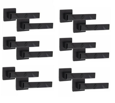 6 Pair Modern Nova Design Matt Black Premium Door Handles Square Rose - Golden Grace Price Comparisons | Compare The Build