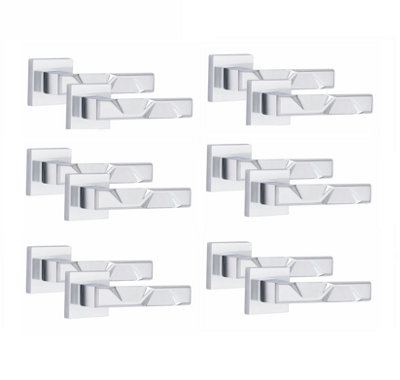 6 Pair Modern Nova Design Polished Chrome Premium Door Handles Square Rose - Golden Grace