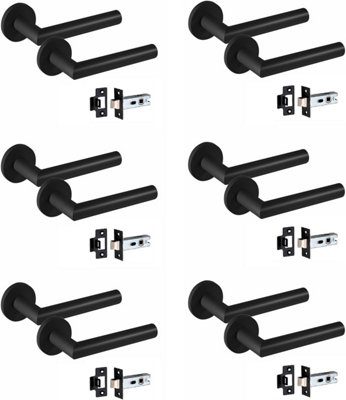 6 Pair of Mitred Design Door Handle On Round Rose Latch Door Handles 2.5" Latch Matt Black Finish - Golden Grace Price Comparisons | Compare The Build