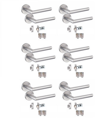6 Pair of Mitred Design Door Handle On Round Rose Latch Internal Door ...