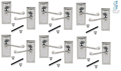 6 Pair of Polisehd Chrome Georgian Lever Latch Door Handles 107mm x 48mm - Golden Grace
