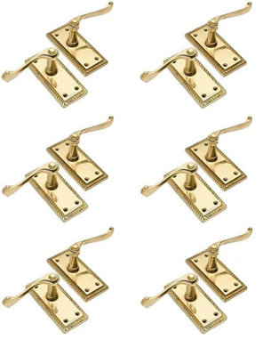 6 Pair of Polished Brass Georgian Lever Latch Hnadles 107mm x 48mm  - Golden Grace