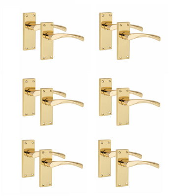 6 Pair of Victorian Scroll Astrid Handle  Latch Door Handles  Gold Polished Brass with 120mm x 40mm Backplate - Golden Grace