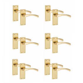 6 Pair of Victorian Scroll Astrid Handle  Latch Door Handles  Gold Polished Brass with 120mm x 40mm Backplate - Golden Grace