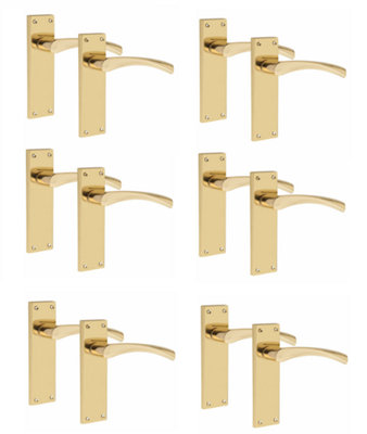 6 Pair of Victorian Scroll Astrid Handle  Latch Door Handles  Gold Polished Brass with 150mm x 40mm Backplate - Golden Grace