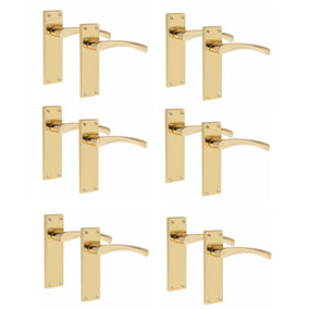 6 Pair of Victorian Scroll Astrid Handle  Latch Door Handles  Gold Polished Brass with 150mm x 40mm Backplate - Golden Grace