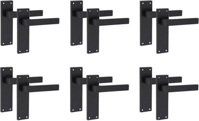 6 Pair of Victorian Straight Delta Matt Black Lever Latch Door Handles 150mm Long - Golden Grace