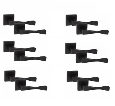 6 Pair Straight Astrid Design Door Handles Square Rose Matt Black Finish