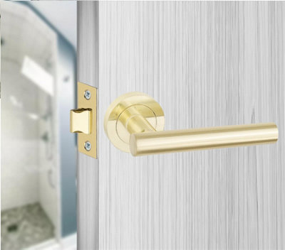 6 Pair Straight T-Bar Design Internal Door Handles Satin Brass Finish ...