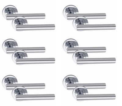 6 Pair Straight T-Bar Door Handles Polished Chrome Finish - Golden Grace