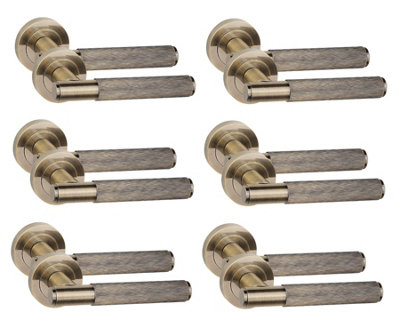6 Pair Straight T-Bar Linear Door Handles Antique Brass Finish - Golden Grace