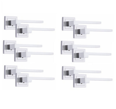 6 Pair Zeta Design Door Handles Square Rose Polished Chrome Finish