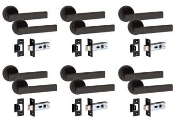 6 Pairs Capri Design Door Handles on Round Rose Matt Black Finish with ...