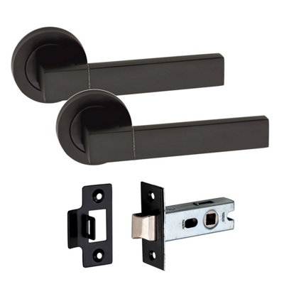 6 Pairs Capri Design Door Handles on Round Rose Matt Black Finish with ...