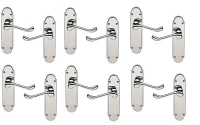 6 Pairs of Epsom Style Victorian Shaped Door Lever Latch Premium Door Handle Polished Chrome