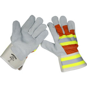 6 PAIRS Reflective Riggers Gauntlets - Dual Coloured Backing - Reflective Bands
