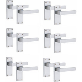 6 Pairs Victorian Straight Delta Handle Latch Door Handles, Silver Polished Chrome, 120mm x 40mm Backplate - Golden Grace