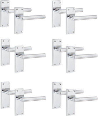 6 Pairs Victorian Straight T-Bar Handle Latch Door Handles, Silver Polished Chrome, 120mm x 40mm Backplate - Golden Grace