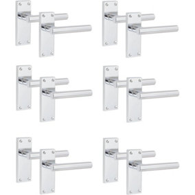 6 Pairs Victorian Straight T-Bar Handle Latch Door Handles, Silver Polished Chrome, 120mm x 40mm Backplate - Golden Grace