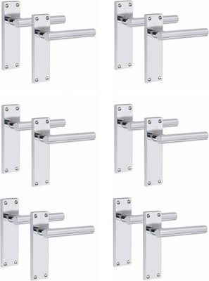 6 Pairs Victorian Straight T-Bar Handle Latch Door Handles, Silver Polished Chrome, 150mm x 40mm Backplate - Golden Grace