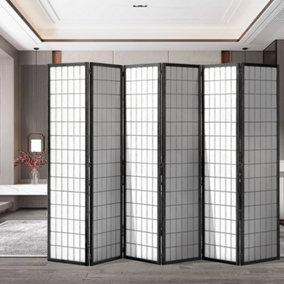 6 Panel Black Wooden Framed Room Divider Privacy Screen Room Partition H 180 cm x W 270 cm