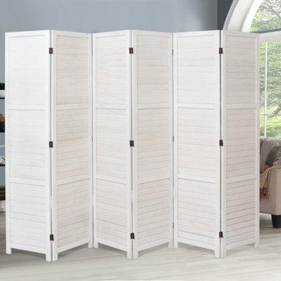 6 Panel White Folding Solid Wood Room Divider Indoor Privacy Screen Separator 170cm H x 240cm L