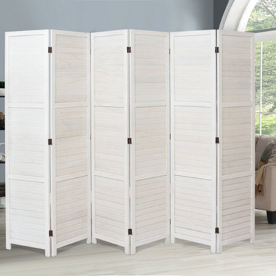 6 Panel White Folding Solid Wood Room Divider Indoor Privacy Screen ...