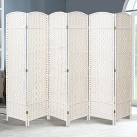 6 Panel White Wicker Folding Freestanding Room Divider Indoor Privacy Screen H 170cm x L 240cm