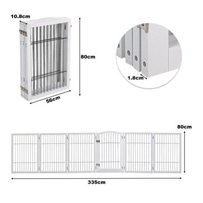 6-Panel White Wooden Folding Pet Playpen Freestanding Pet Gate with Fixed Brackets 80cm H - 3