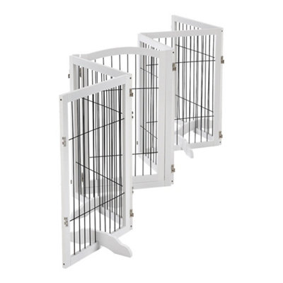 6-Panel White Wooden Folding Pet Playpen Freestanding Pet Gate with Fixed Brackets 80cm H - 4