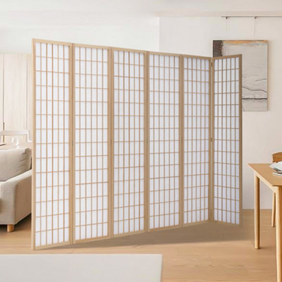 6 Panel Wooden Room Divider Privacy Screen Folding Room Partition Natural 180 cm (H) x 270 cm (W)
