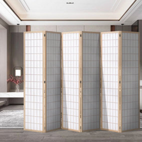 6 Panel Wooden Room Divider Privacy Screen Folding Room Partition Natural H 180 cm x W 270 cm