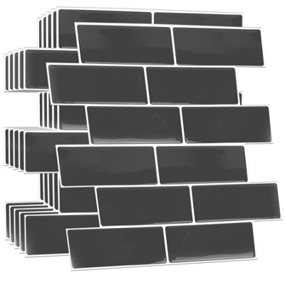 6 Pcs 30.5 x 30.5cm(12") 3D Tile Stickers Peel and Stick Backsplash Splashback Decals Tile Transfer - Elegant Dark Grey