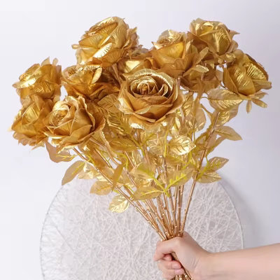 6 Pcs-Artificial Gold Rose Scene decoration