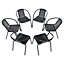 6 Pcs Black Vintage Style Stacking Rattan Patio Garden Chairs Outdoor Armchairs with Metal Frame