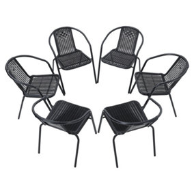 6 Pcs Black Vintage Style Stacking Rattan Patio Garden Chairs Outdoor Armchairs with Metal Frame