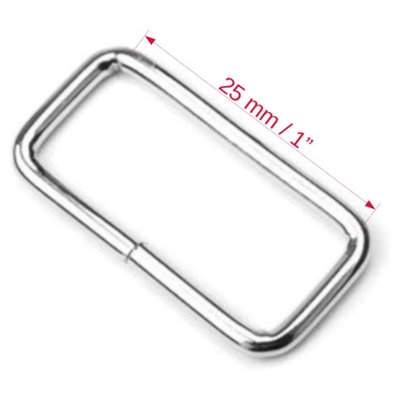 6 Pcs Buckles Set for 25 mm / 1" Webbing Strap, 6 x Rectangular Loops, Metal, Silver, Bag Making, Accessories, Straps, DIY, Crafts