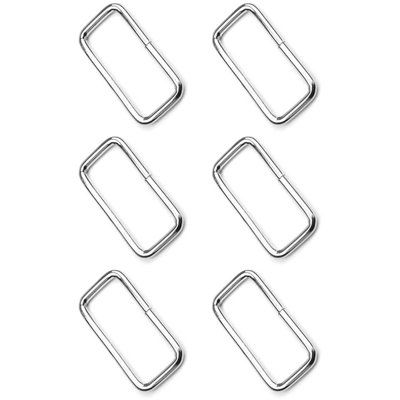 6 Pcs Buckles Set for 25 mm / 1" Webbing Strap, 6 x Rectangular Loops, Metal, Silver, Bag Making, Accessories, Straps, DIY, Crafts