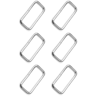 6 Pcs Buckles Set for 25 mm / 1" Webbing Strap, 6 x Rectangular Loops, Metal, Silver, Bag Making, Accessories, Straps, DIY, Crafts