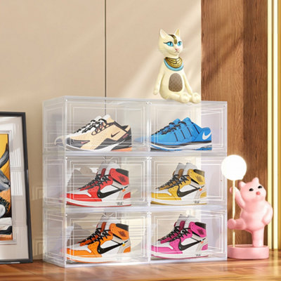 6 pcs Transparent Stackable Shoe Storage Box Shoe Organiser Display Box