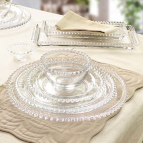 6 Person Bella Perle 21 Piece Dinner Plate, Side Plate, Bowl, Serving Plate & Dip Bowls Glass Christmas Dinner Set