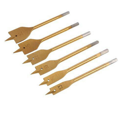 6 Piece 10mm 32mm Flat Spade Drill Bits Set Titanium Coated Timber Wood