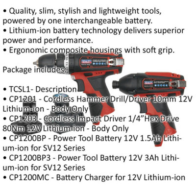 6 Piece 12V Cordless Power Tool Bundle - 2 Batteries & Charger - Storage Bag