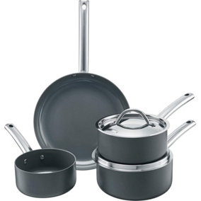 6 Piece Dark Grey Kitchen Cookware Set - Dishwasher & Oven Safe Anodised Pan Set with Non-Stick Coating - Suitable for All Hobs