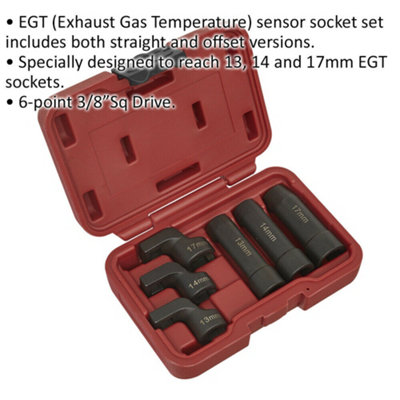 6 Piece EGT Sensor Socket Set - Straight & Offset - 6-Point 3/8" Sq Drive
