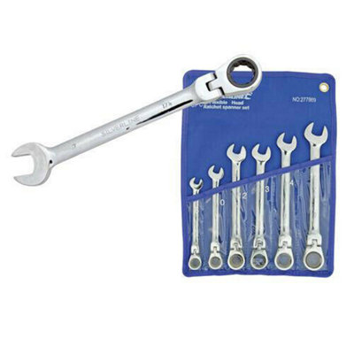 6 Piece Flexible Ratchet Ring Spanner - 8mm 17mm - Pivot Wrench Garage Tool