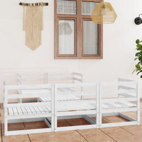 6 Piece Garden Lounge Set White Solid Wood Pine