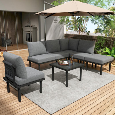 6-Piece Grey Rope Garden Lounge Set with Galvanized Steel Frame